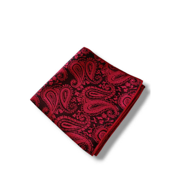 Pochette de costume bordeaux motifs confectionnée main pour tenue masculine élégante