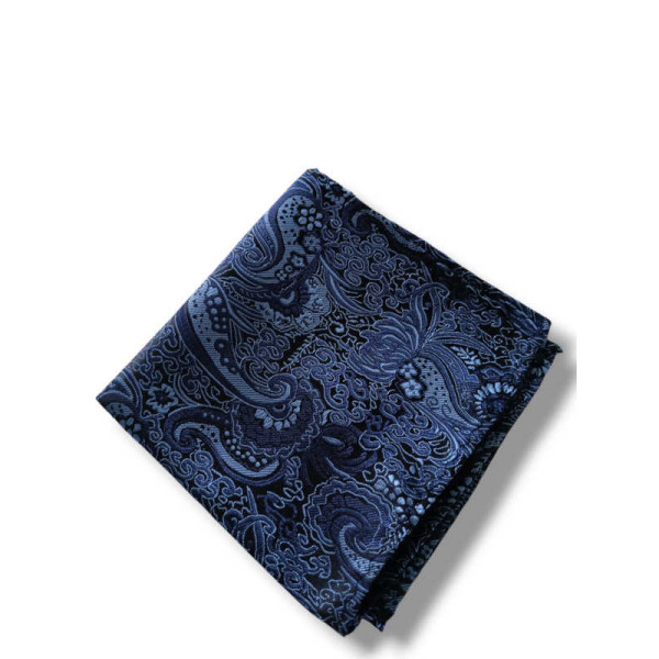 Pochette de costume bleu nuit motifs confectionnée main pour tenue masculine élégante