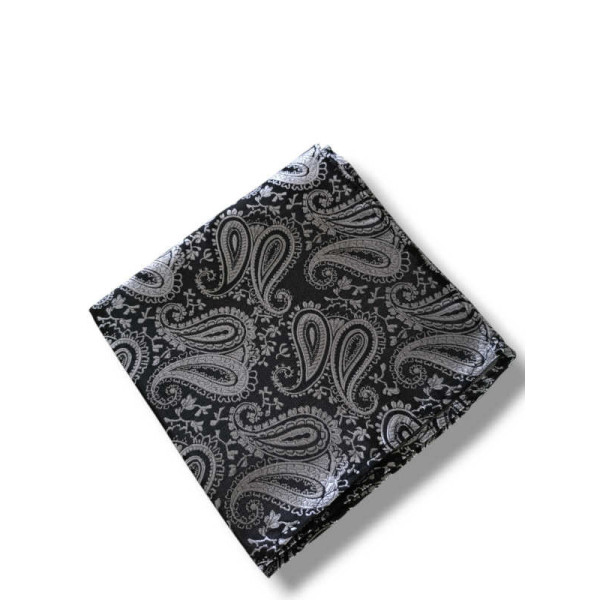 Pochette de costume gris-argent motifs confectionnée main pour tenue masculine élégante