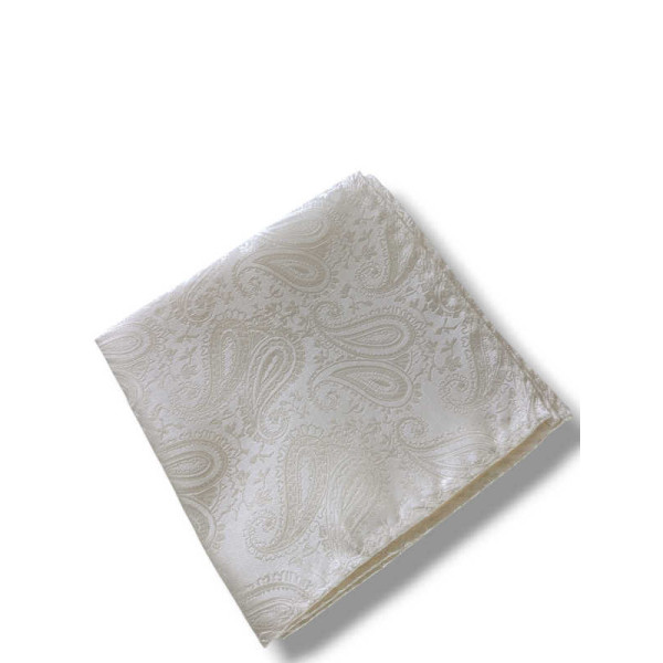 Pochette de costume blanc cassé motifs cousue main pour tenue masculine raffinée