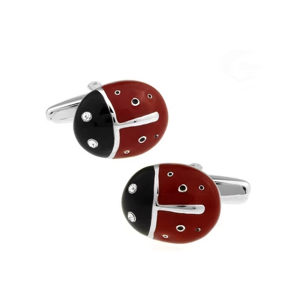 Boutons de manchette coccinelle rouge et noire, accessoire original pour homme