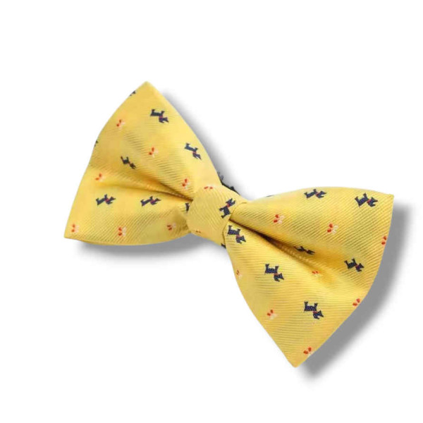 Noeud papillon jaune à motifs Scottish Terrier, accessoire raffiné pour homme