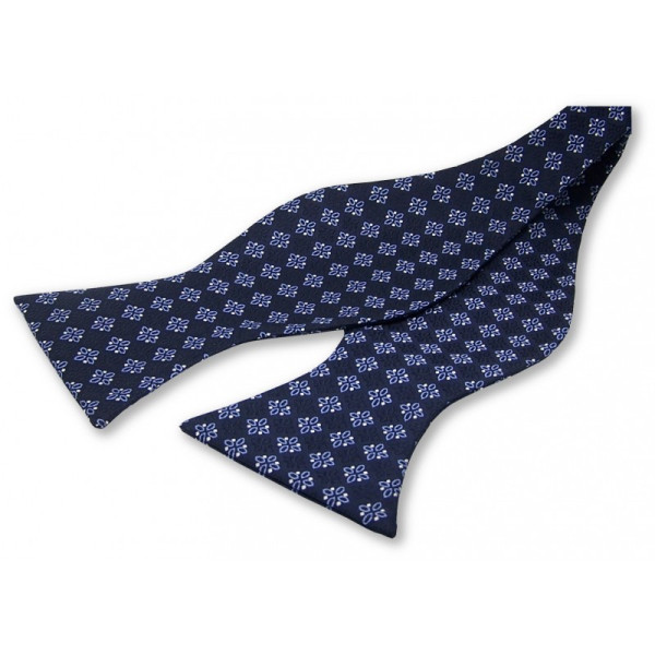 Noeud-papillon bleu foncé à nouer avec motifs géométriques raffinés