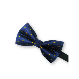 Nœud-papillon bleu foncé à pois jaune-doré, style raffiné