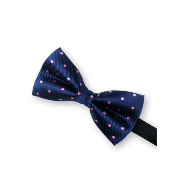 Nœud-papillon bleu marine à pois rose, raffiné et tendance