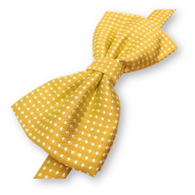 Nœud-papillon jaune moutarde pré-noué avec motifs à pois, accessoire chic et tendance