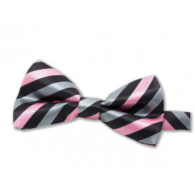 Nœud papillon rayé rose, gris et noir – Accessoire chic pour homme