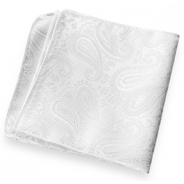 Pochette de costume blanche en jacquard à motifs cachemire délicats, confection artisanale