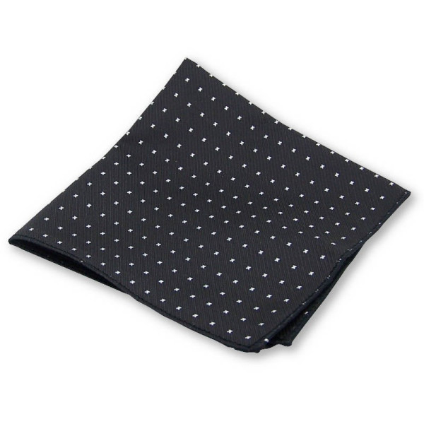 Pochette de costume noire cousue main, parsemée de motifs gris argentés pour une touche sophistiquée