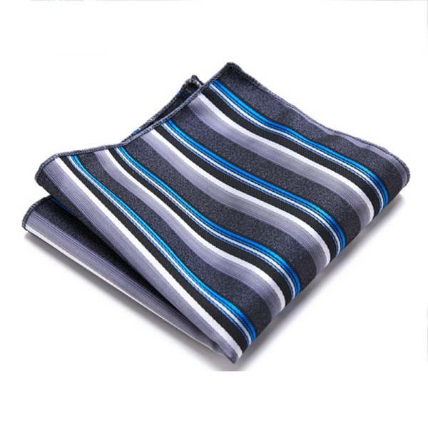 Pochette de costume élégante à rayures bleues et grises, cousue main