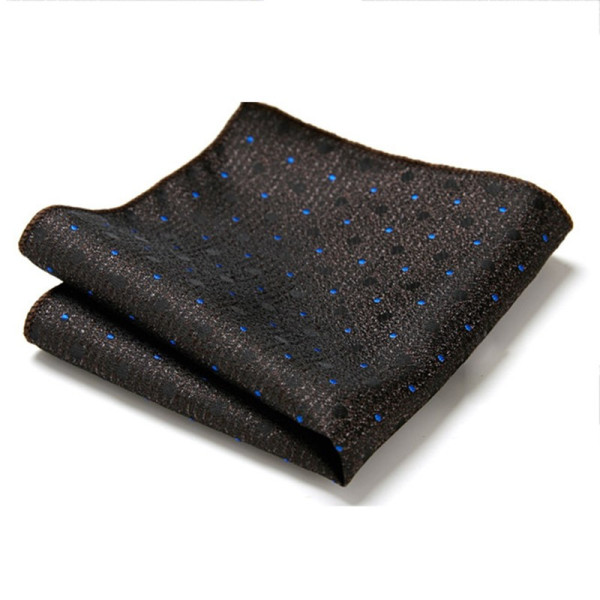 Pochette de costume marron chocolat avec pois bleus, cousue à la main