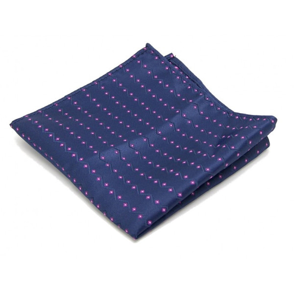 Pochette de costume bleu intense avec motifs géométriques fuchsia, cousue main pour une touche raffinée