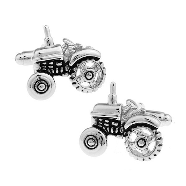 Boutons de manchette en forme de tracteur pour homme – Accessoire fantaisie argenté