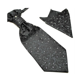 Lavallière Noire à Motifs avec Pochette - Confection Artisanale - Pré-noué