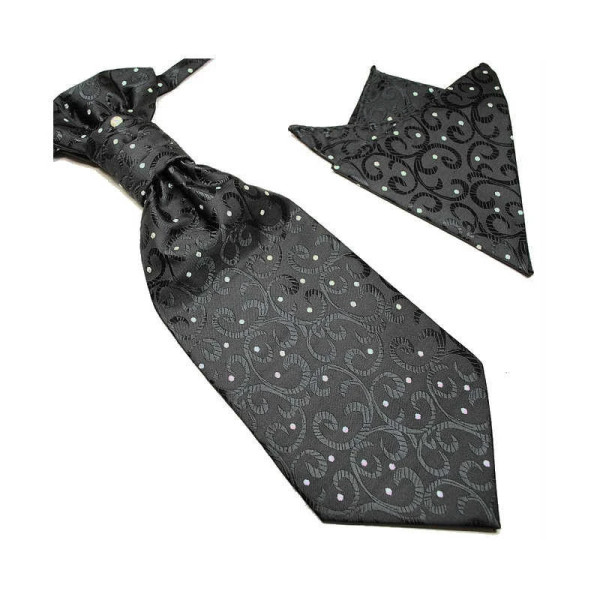 Lavallière Noire à Motifs avec Pochette - Confection Artisanale - Pré-noué