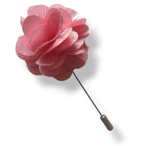 Boutonnière fleur rose tissu pour costume, épingle chic mariage