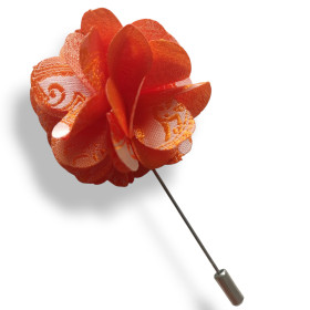 Boutonnière fleur orange en tissu accessoire costume homme